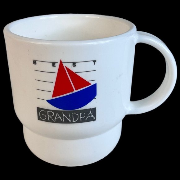 2 Tupperware Best Grandma & Grandpa Coffee Mugs White Cups Set Lot Vintage Tulip - Picture 6 of 12